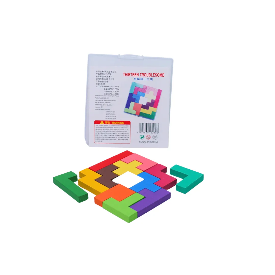 5 in 1 Best combo of Tangram, thirteen troublesome, small shapes 2, shapes medium Puzzles(Random colour will be send)