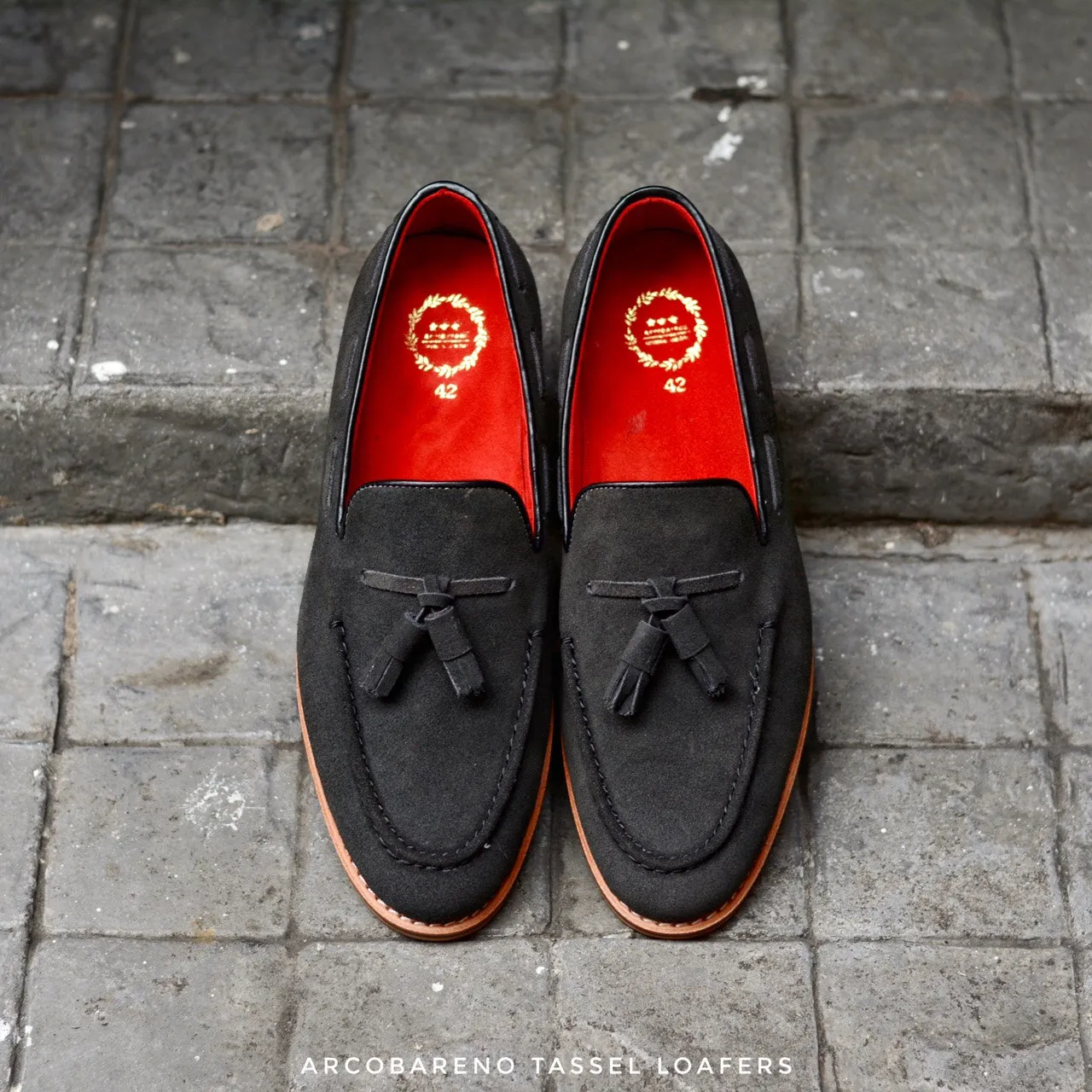 503 Tassel Loafers Suede SpaceGray x Cherry Red