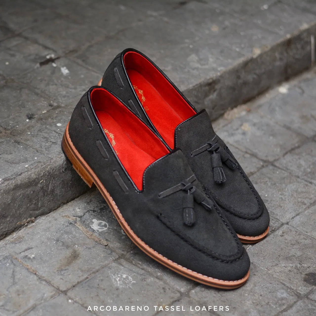 503 Tassel Loafers Suede SpaceGray x Cherry Red