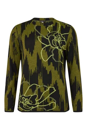 54130- Green Floral Print Jumper - Habella