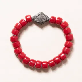 African Glass with Pave Diamond OM Symbol Bloom Bracelet