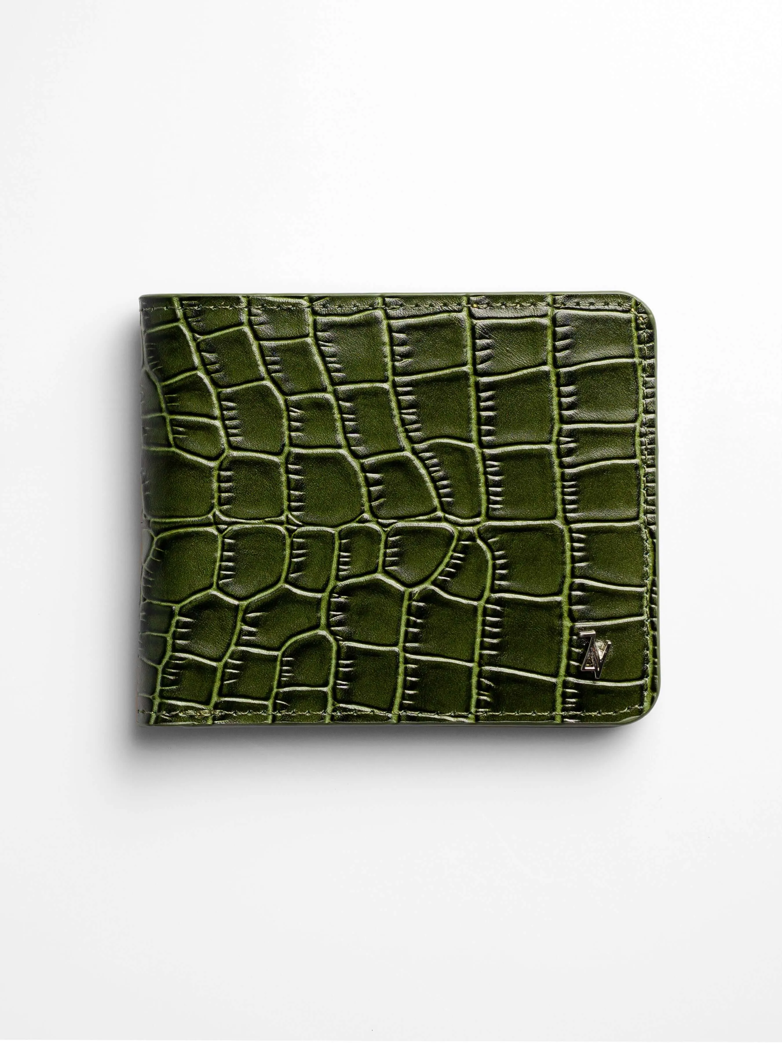 Artemis Croco Wallet - Moss Green and Yellow Leather