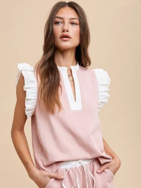 Audrey Ruffle Sleeve Pink Set