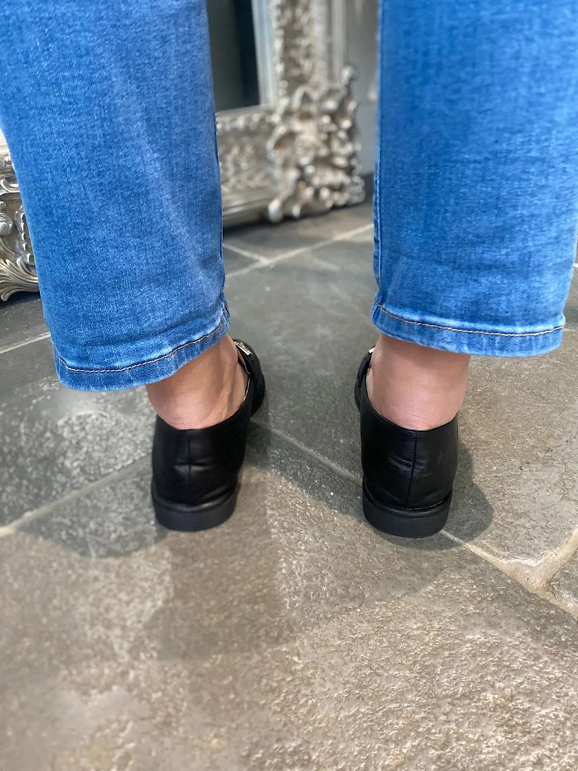 Black Bar Detail Heeled Loafers