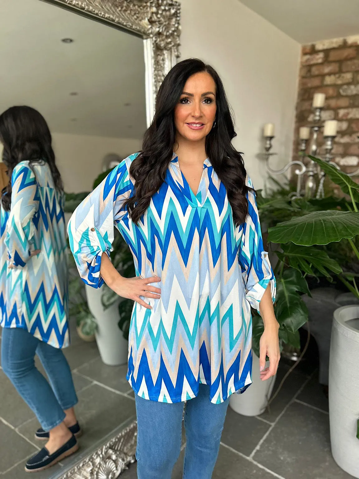 Blue Zig Zag Soft Touch Tunic Gloria