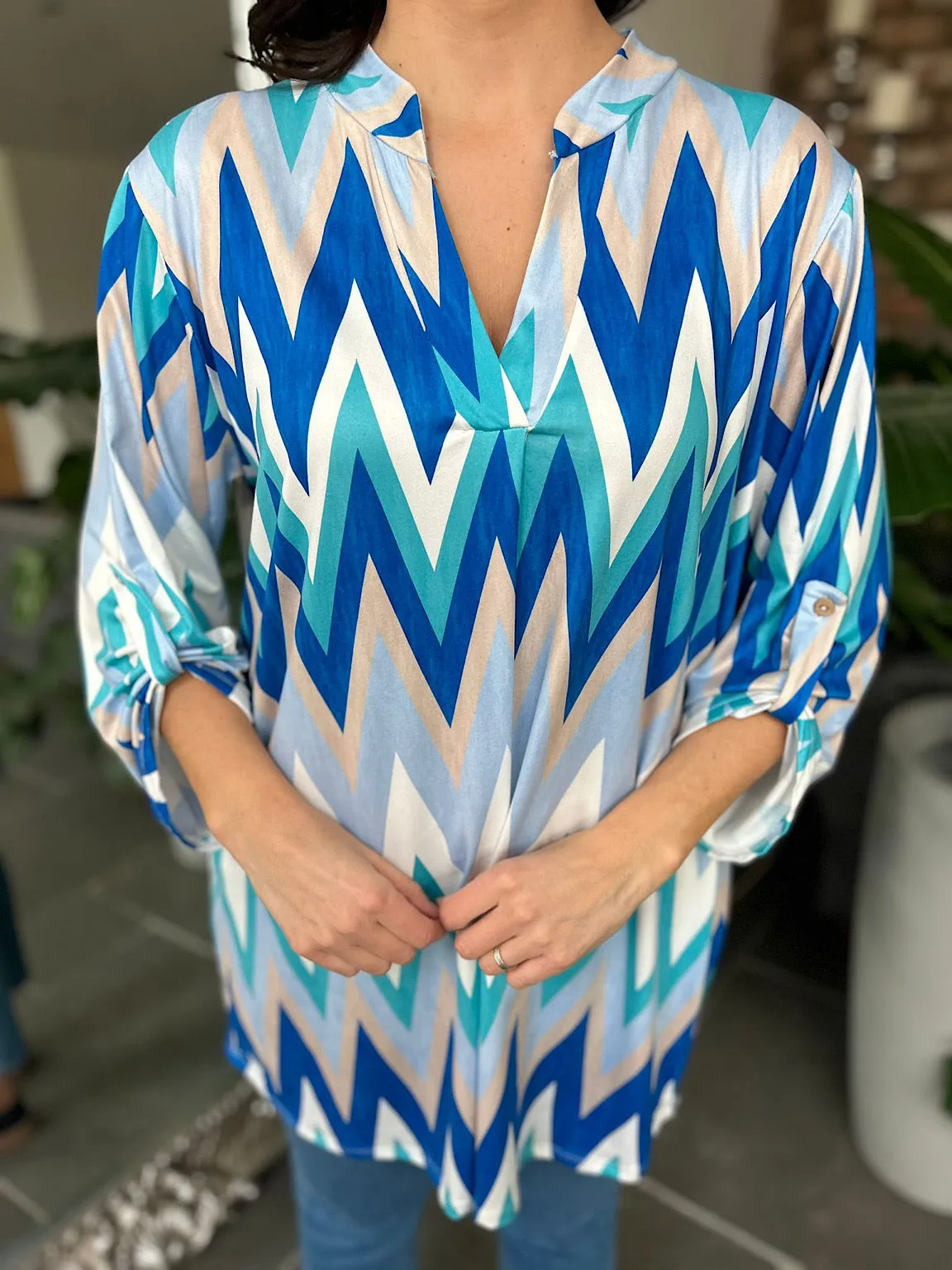 Blue Zig Zag Soft Touch Tunic Gloria