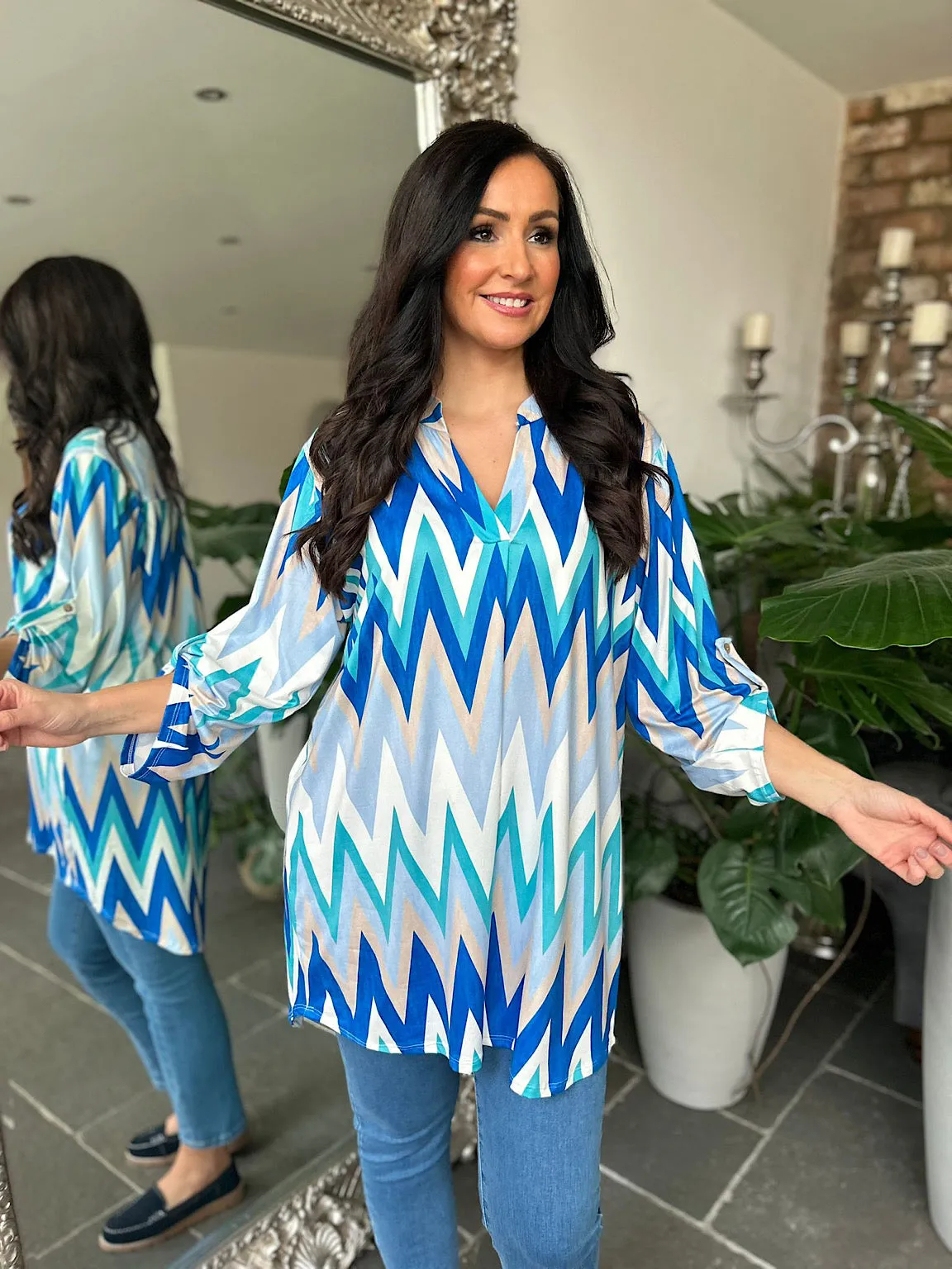 Blue Zig Zag Soft Touch Tunic Gloria