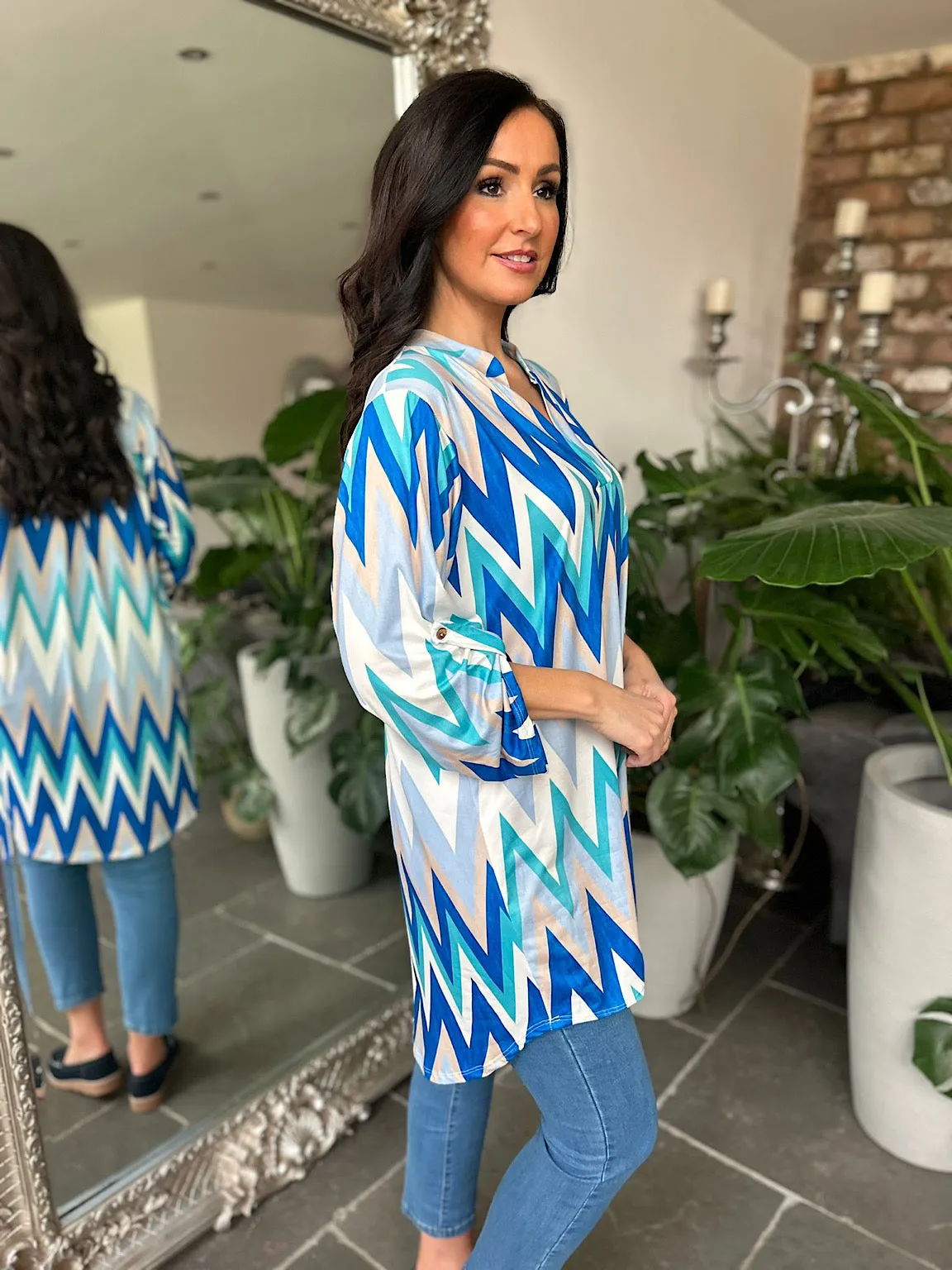 Blue Zig Zag Soft Touch Tunic Gloria