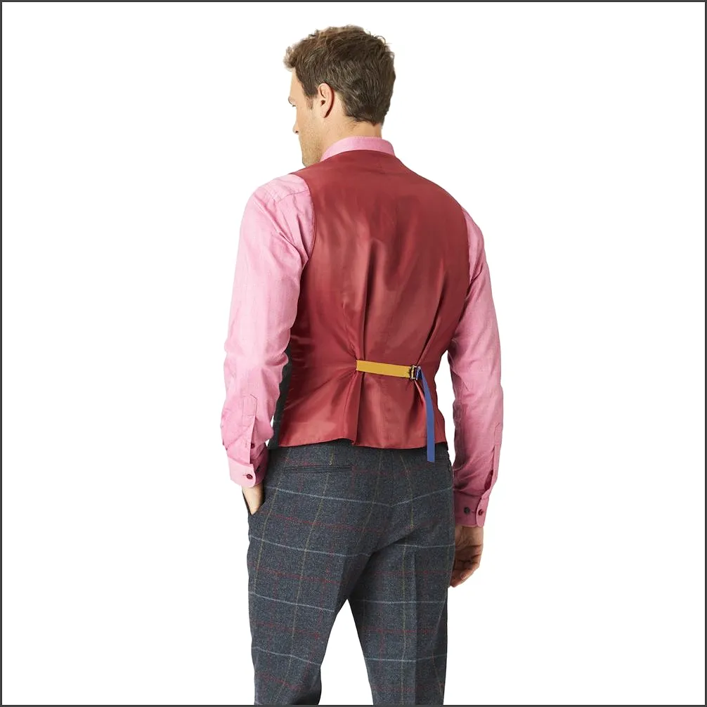 Brook Taverner Haincliffe  Blue with Red and Caramel Check Waist Coat<>