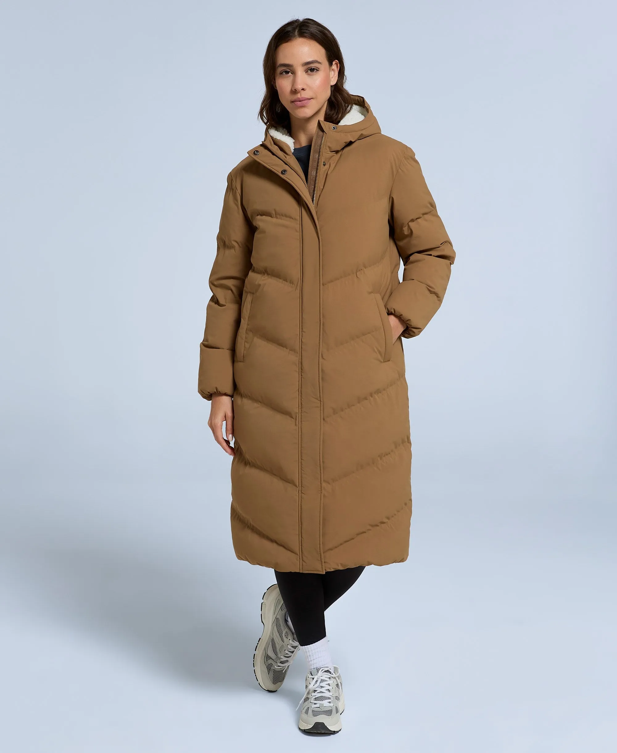 Cocoon Womens Borg Lined Padded Coat - Tan