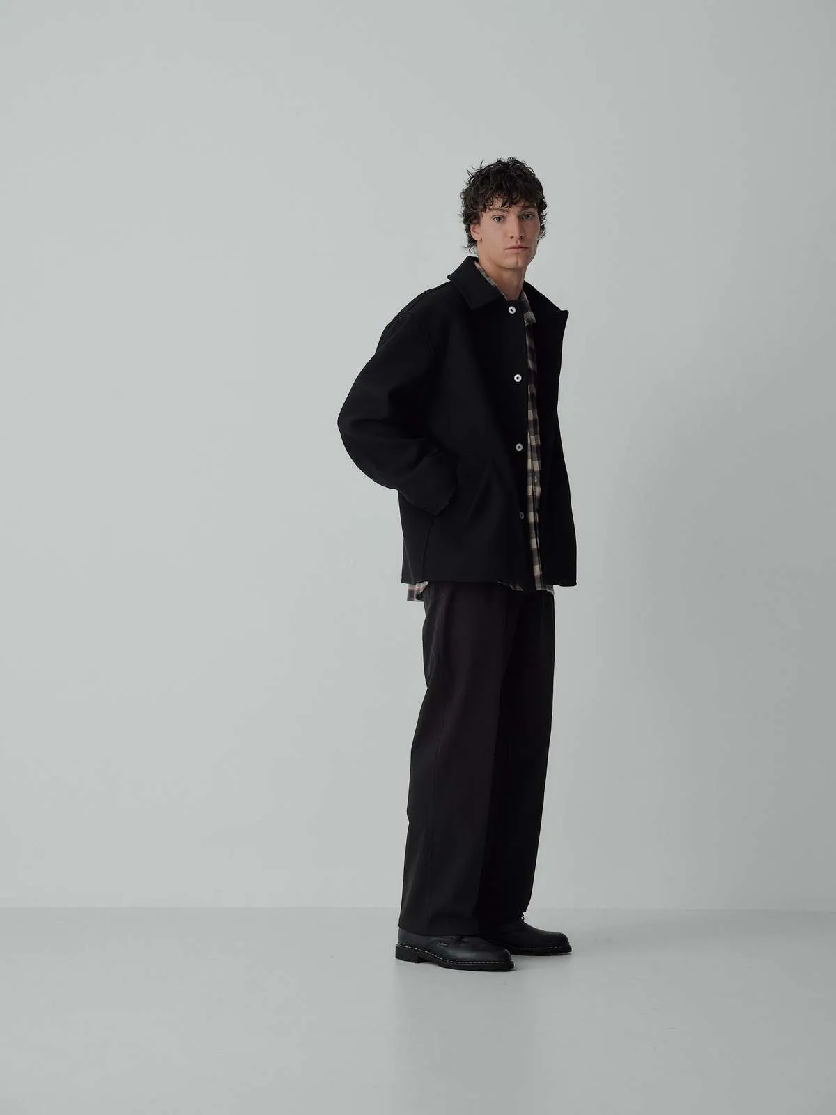 Dual Pocket Wool Coat - Black