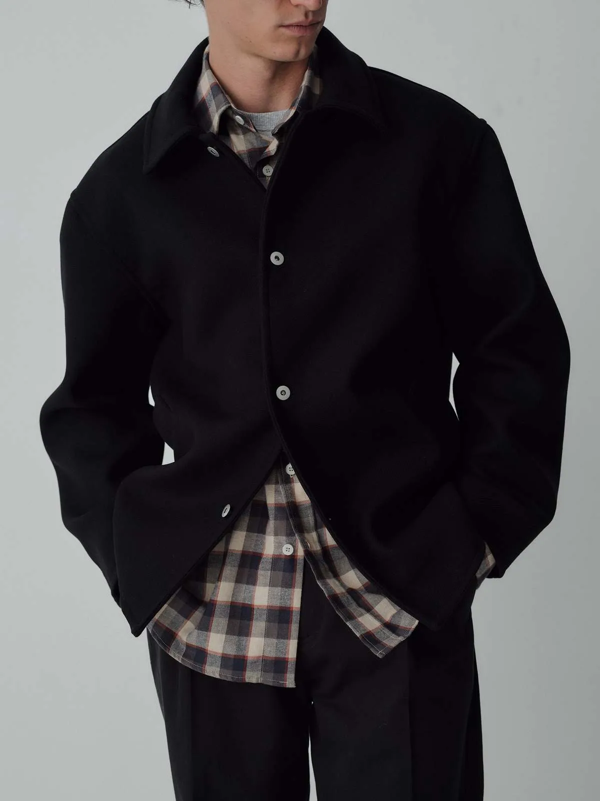 Dual Pocket Wool Coat - Black