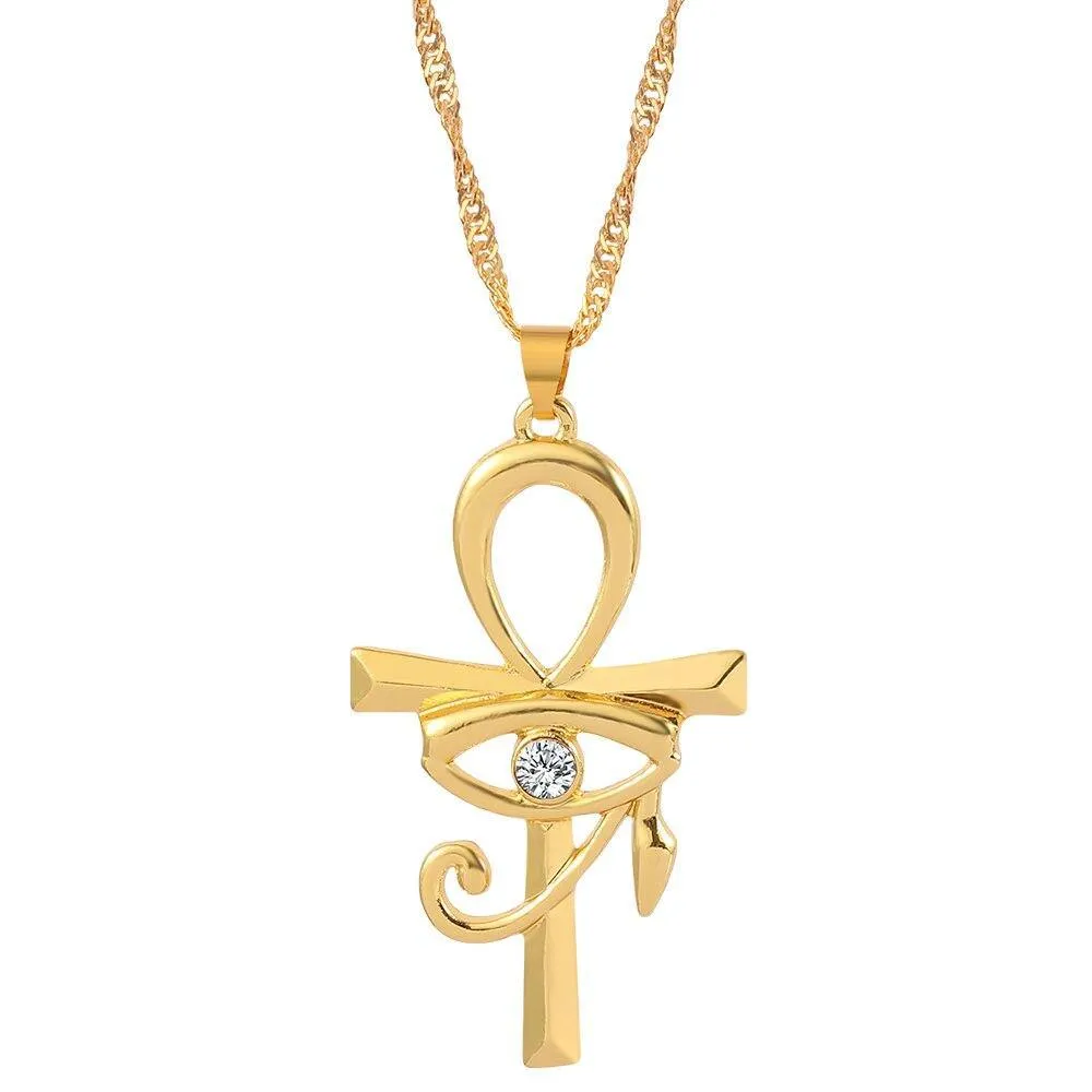 Egyptian Ankh Cross Eye of Horus Amulet Necklace