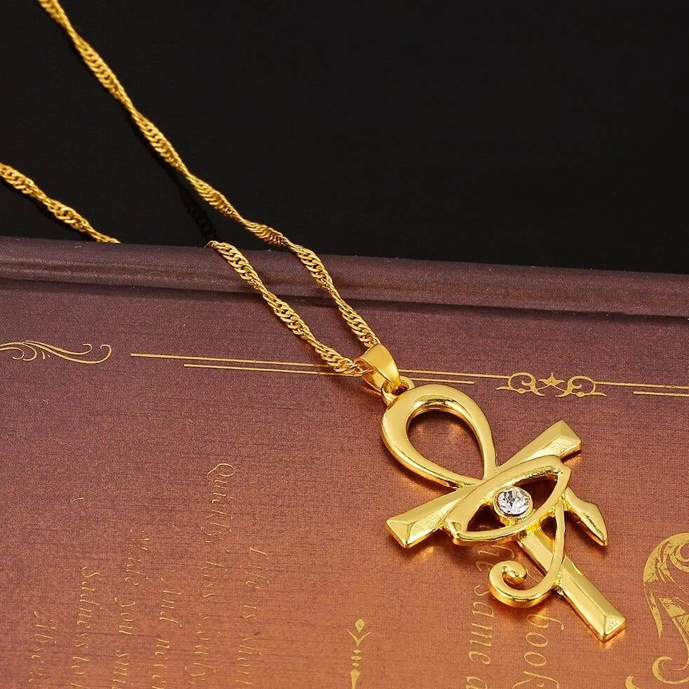 Egyptian Ankh Cross Eye of Horus Amulet Necklace