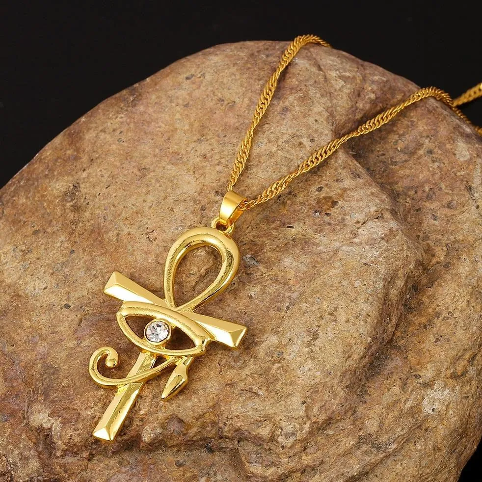 Egyptian Ankh Cross Eye of Horus Amulet Necklace