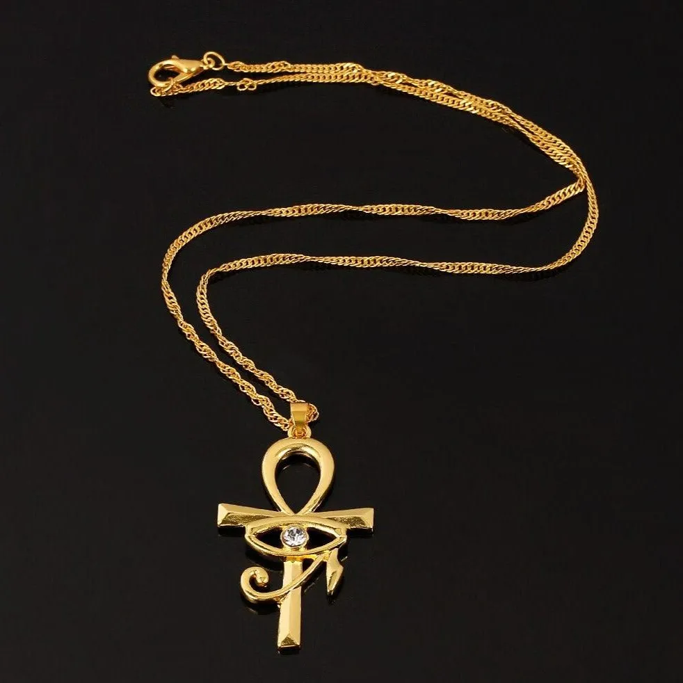 Egyptian Ankh Cross Eye of Horus Amulet Necklace