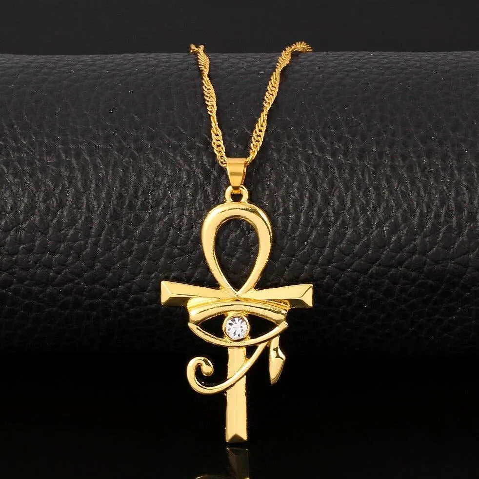 Egyptian Ankh Cross Eye of Horus Amulet Necklace