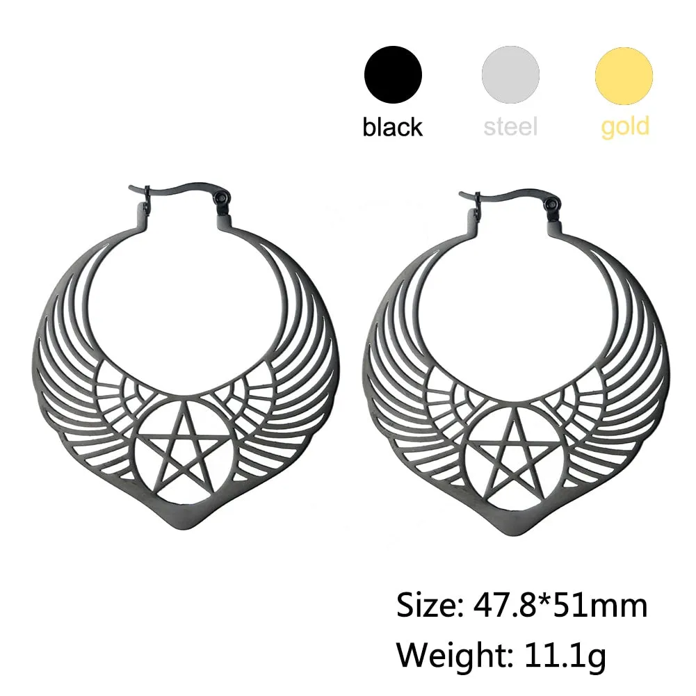 Filigree Stainless Steel Hoops Satanic Gothic Earrings