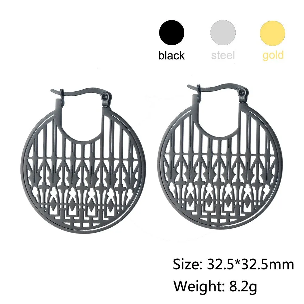 Filigree Stainless Steel Hoops Satanic Gothic Earrings