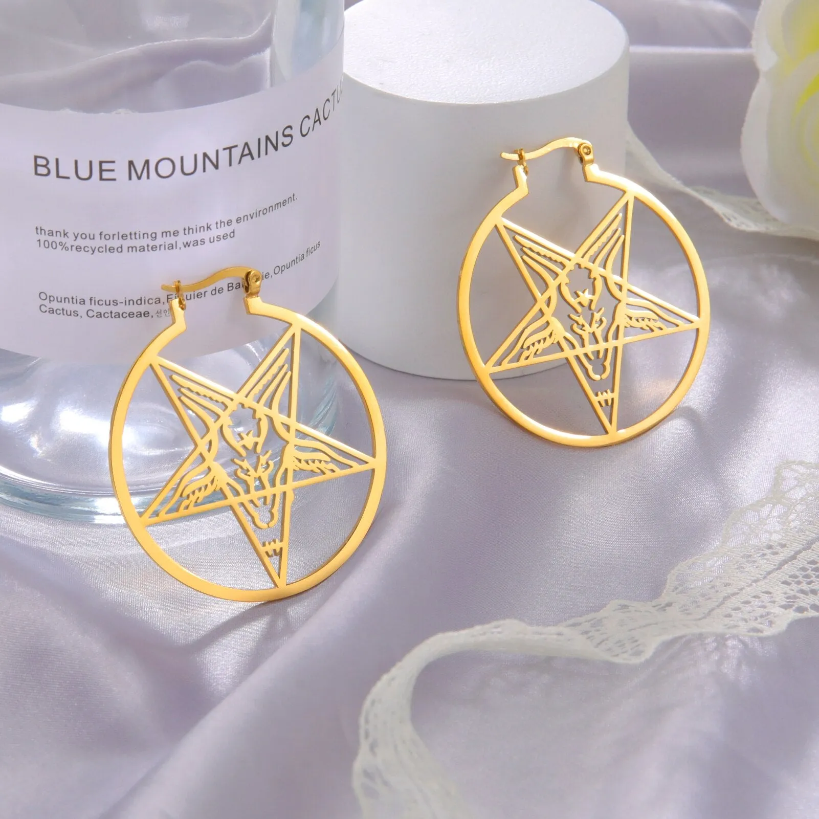 Filigree Stainless Steel Hoops Satanic Gothic Earrings