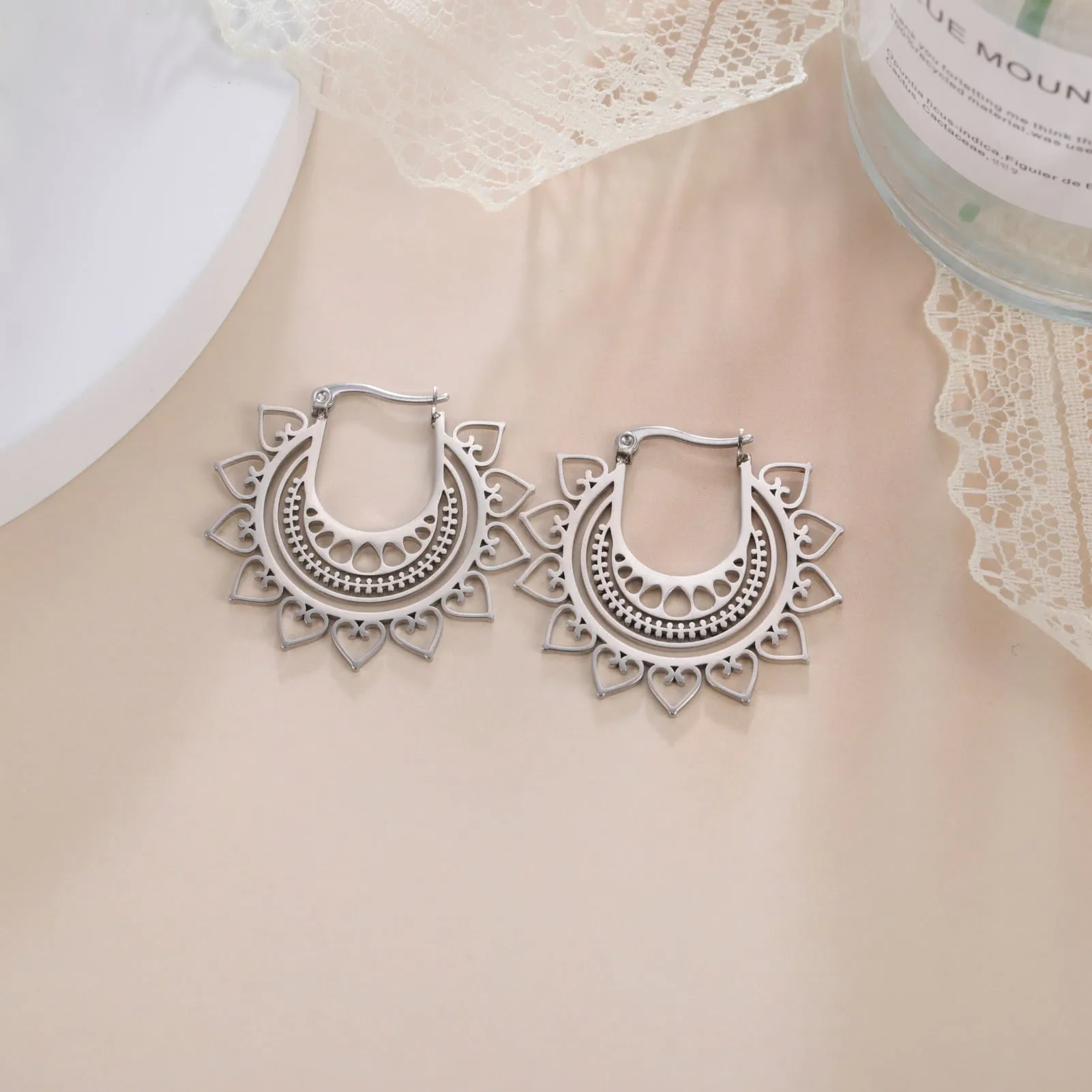 Filigree Stainless Steel Hoops Satanic Gothic Earrings