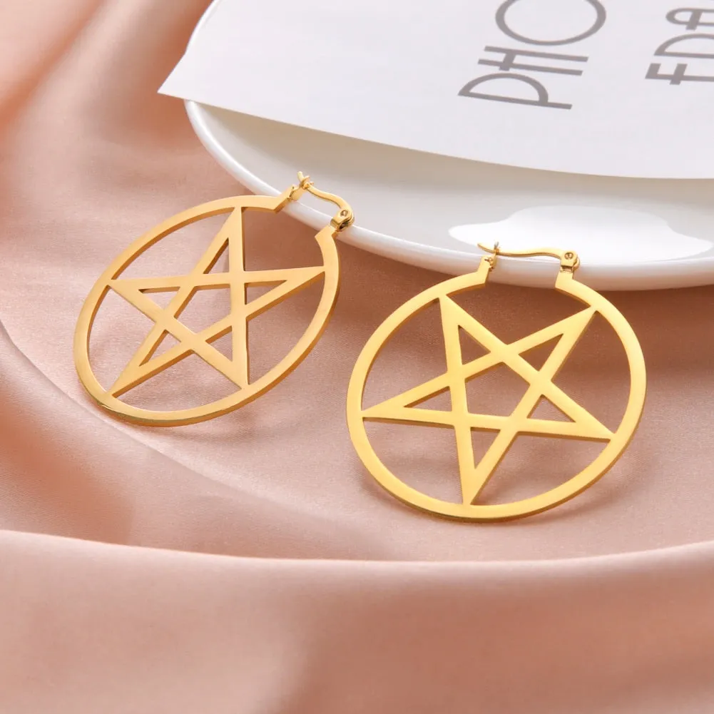 Filigree Stainless Steel Hoops Satanic Gothic Earrings