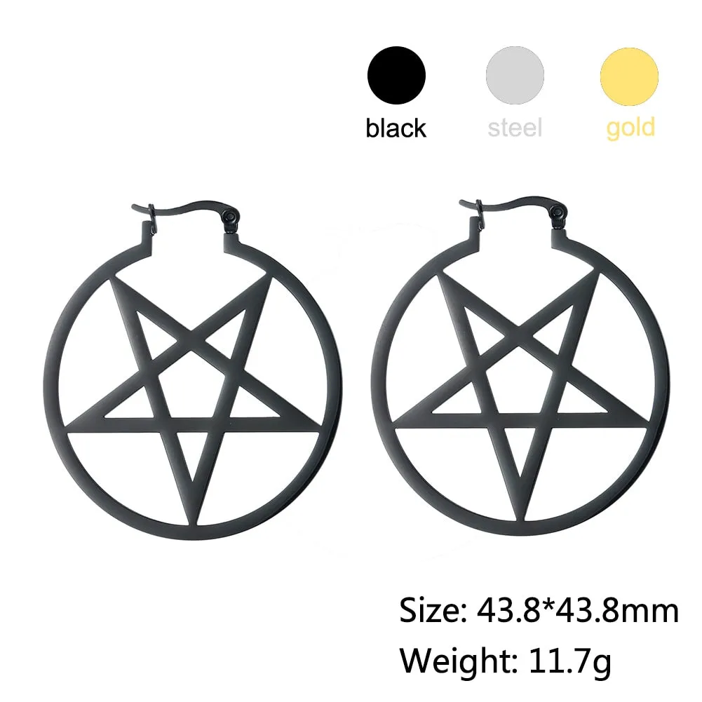 Filigree Stainless Steel Hoops Satanic Gothic Earrings