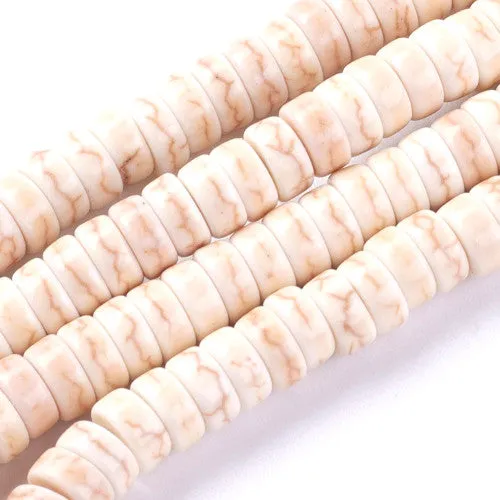 Gemstone Beads, Synthetic, Howlite, Heishi Beads, Disc, Flat, Round, Dyed & Heated, Antique White, 6mm