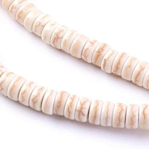 Gemstone Beads, Synthetic, Howlite, Heishi Beads, Disc, Flat, Round, Dyed & Heated, Antique White, 6mm