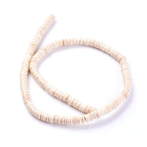 Gemstone Beads, Synthetic, Howlite, Heishi Beads, Disc, Flat, Round, Dyed & Heated, Antique White, 6mm