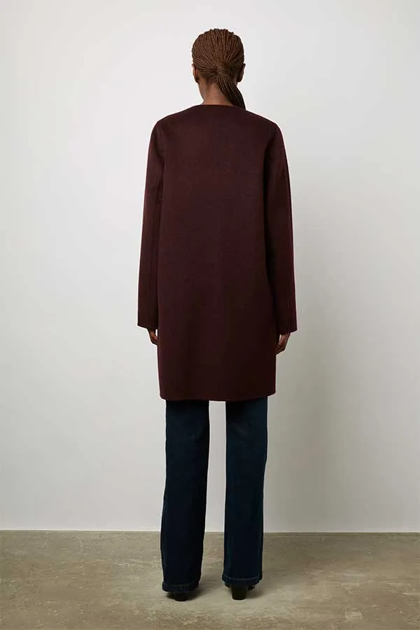 Gerard Darel SABRINA BURGUNDY ROUND NECK REVERSIBLE FINE WOOL COAT