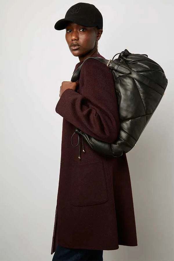 Gerard Darel SABRINA BURGUNDY ROUND NECK REVERSIBLE FINE WOOL COAT