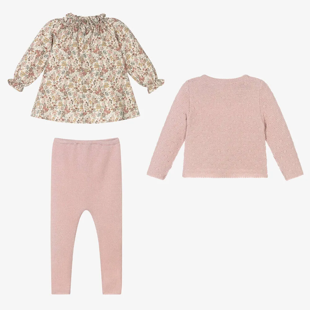 Girls Pink Floral Outfit Set