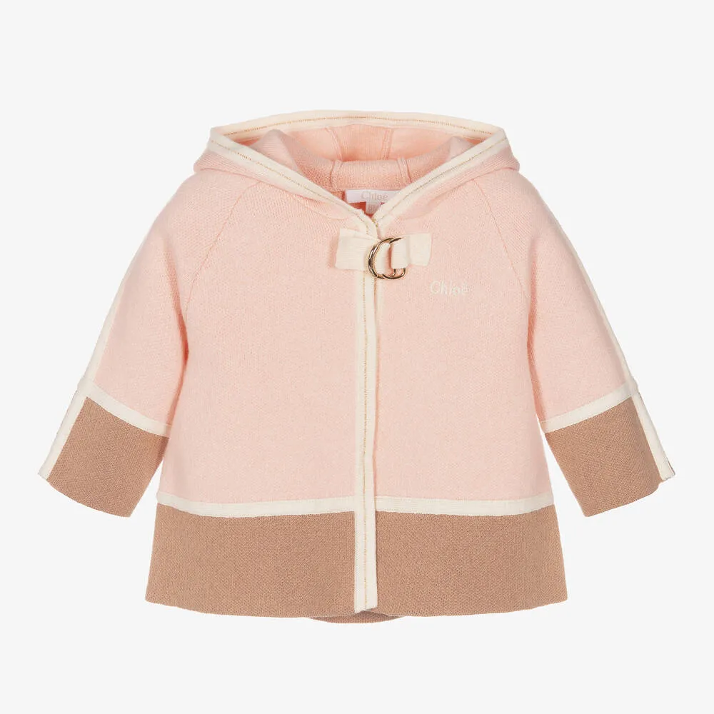 Girls Pink Knitted Cotton & Wool Coat