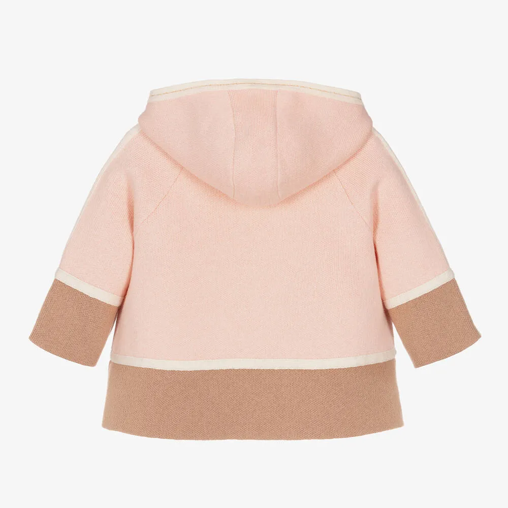 Girls Pink Knitted Cotton & Wool Coat