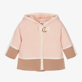 Girls Pink Knitted Cotton & Wool Coat