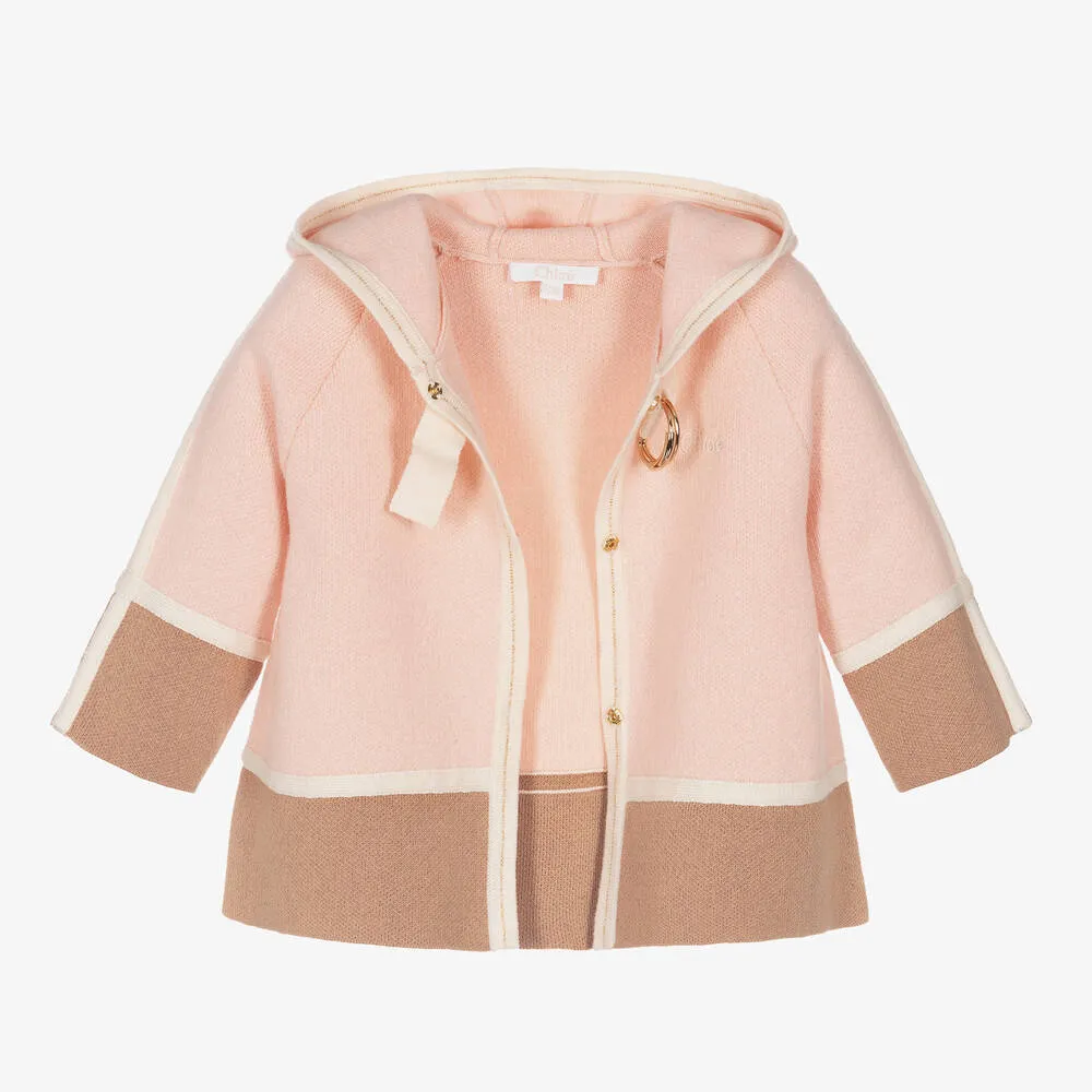 Girls Pink Knitted Cotton & Wool Coat