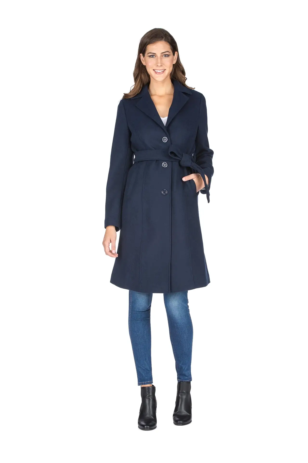 Haute Edition Women's 3/4 Length Belted Robe Pea Coat