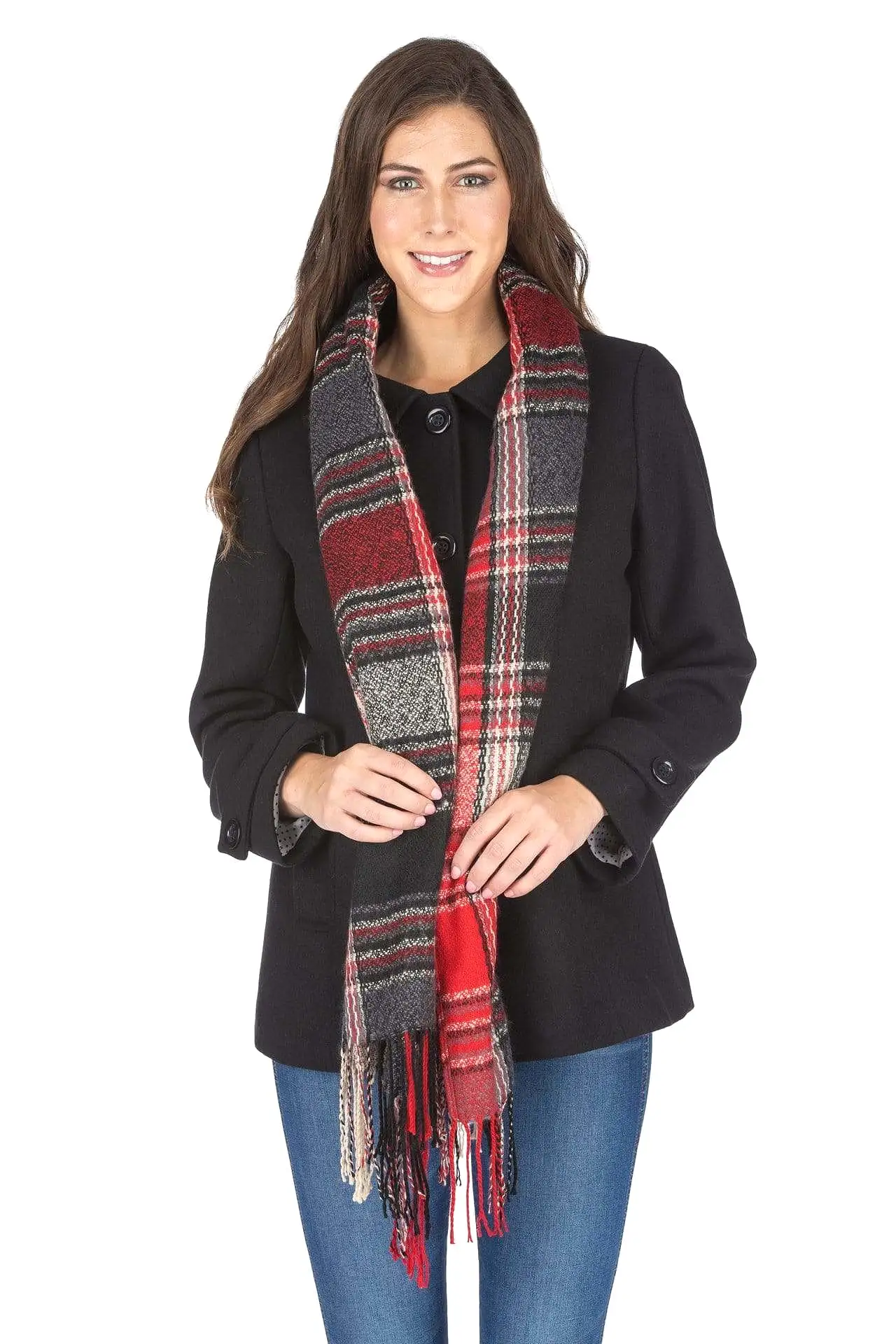 Haute Edition Women's Short Length Wool Blend Car Coat with Free Scarf