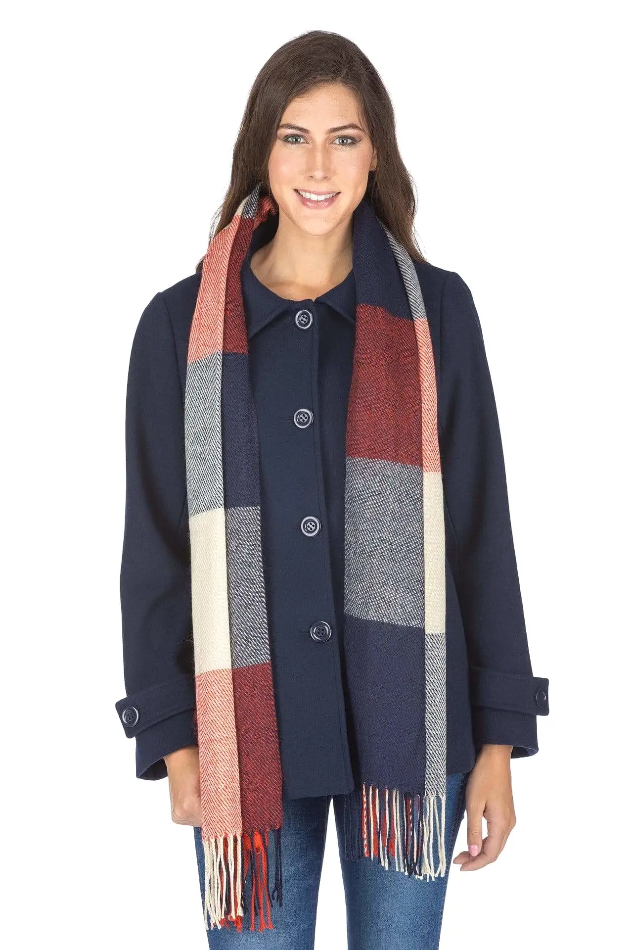 Haute Edition Women's Short Length Wool Blend Car Coat with Free Scarf