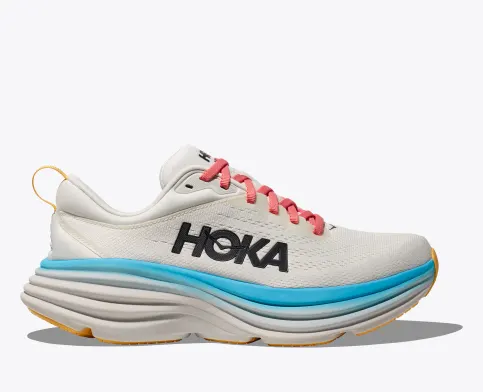 Hoka Women’s Bondi 8 Athletic Shoes-Blanc de Blanc/Swim Day