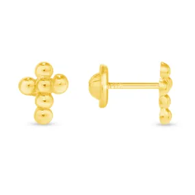 Kid Beaded Cross Stud Earrings 14K