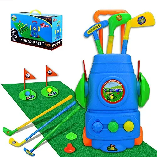 Kids Golf Putting Green Set – Golf Cart with Hitting Mat & Toddler Golf Clubs