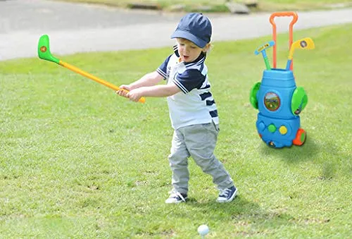 Kids Golf Putting Green Set – Golf Cart with Hitting Mat & Toddler Golf Clubs