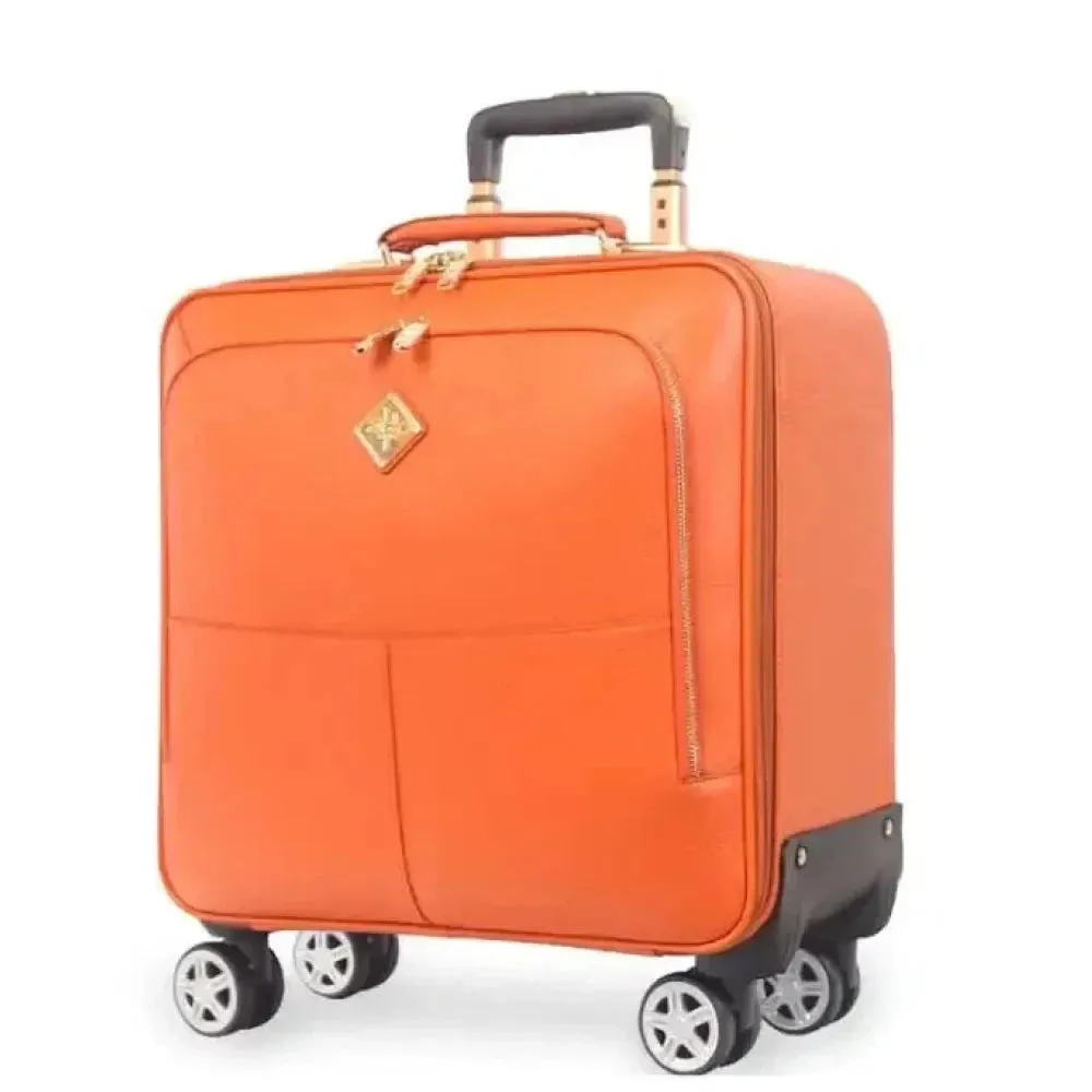 Men's Genuine Cow Leather Hand Luggage Travel Suitcase Bag with Wheels