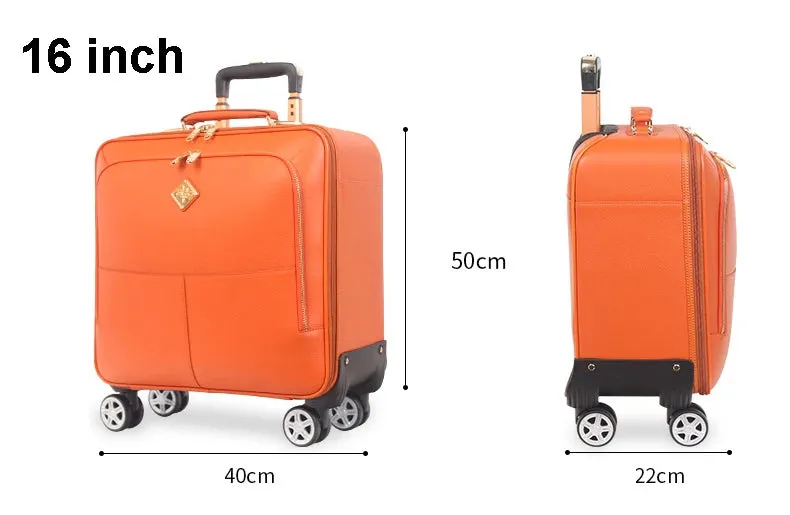 Men's Genuine Cow Leather Hand Luggage Travel Suitcase Bag with Wheels