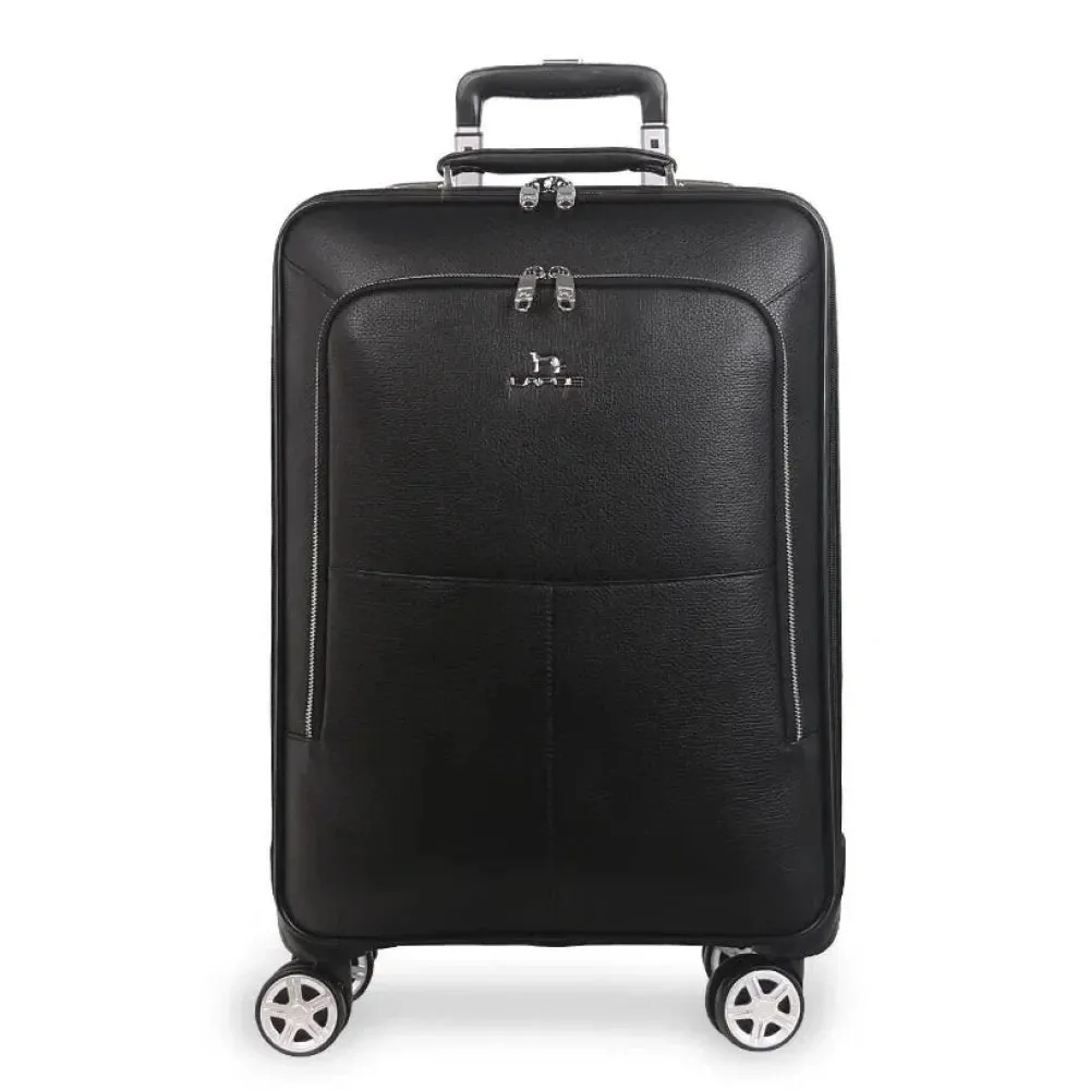 Men's Genuine Cow Leather Hand Luggage Travel Suitcase Bag with Wheels