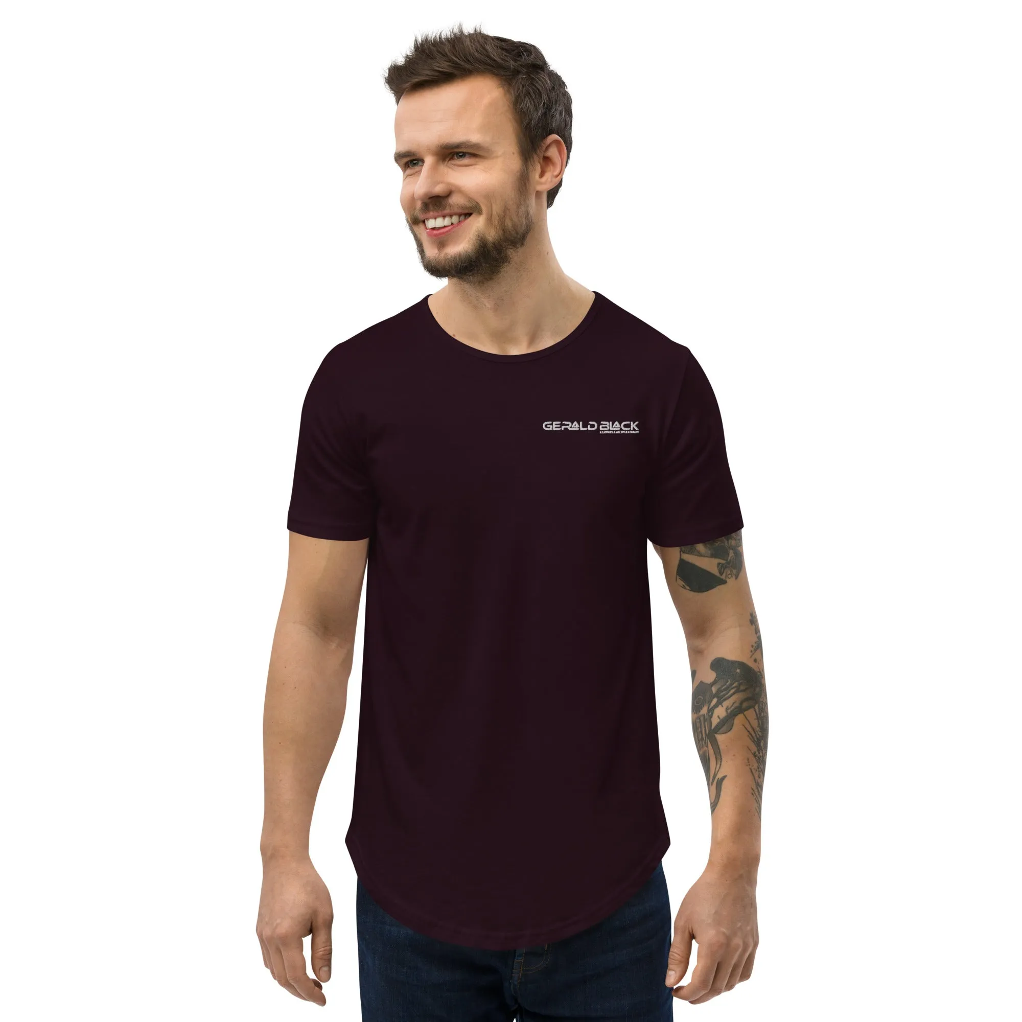 Men's Gerald Black Regular Fit Curved Bottom Hem Statement T-Shirts