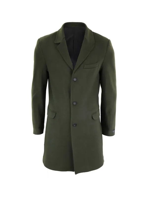 Men’s Olive Green Long Wool Coat