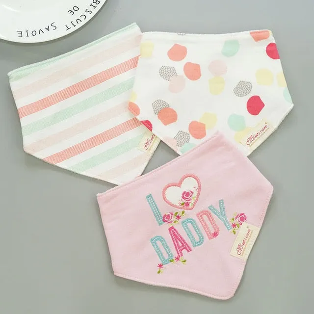 [Momscare] 3 Pcs/lot Fashion Newborn Baby Bibs Waterproof Kids Girls And Boys Cotton Triangle Children Feeding Accessories